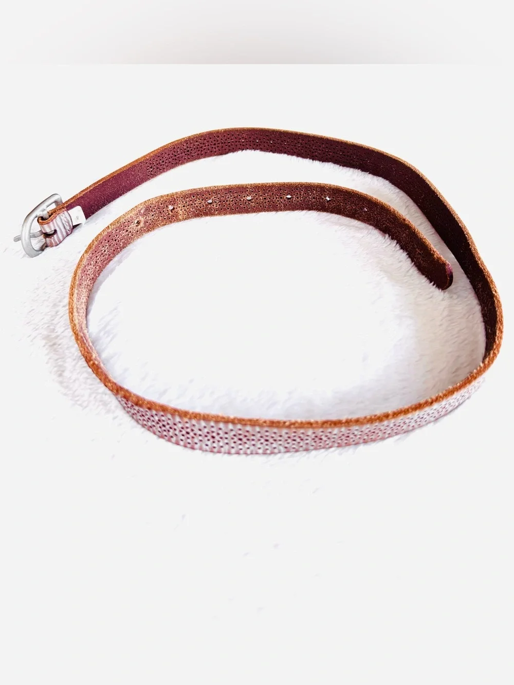 American Eagle Outfitters Skinny Leather Boho Belt, Silver & Brown, Size S